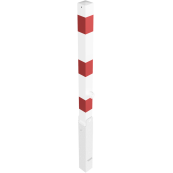 Barrier posts | Steel tube 70 x 70 mm | foldable, with triangular locking mechanism | with lifting and tilting mechanism | hot-dip galvanized and white coatedwith three red reflecting stripes | with 2 eyelets
